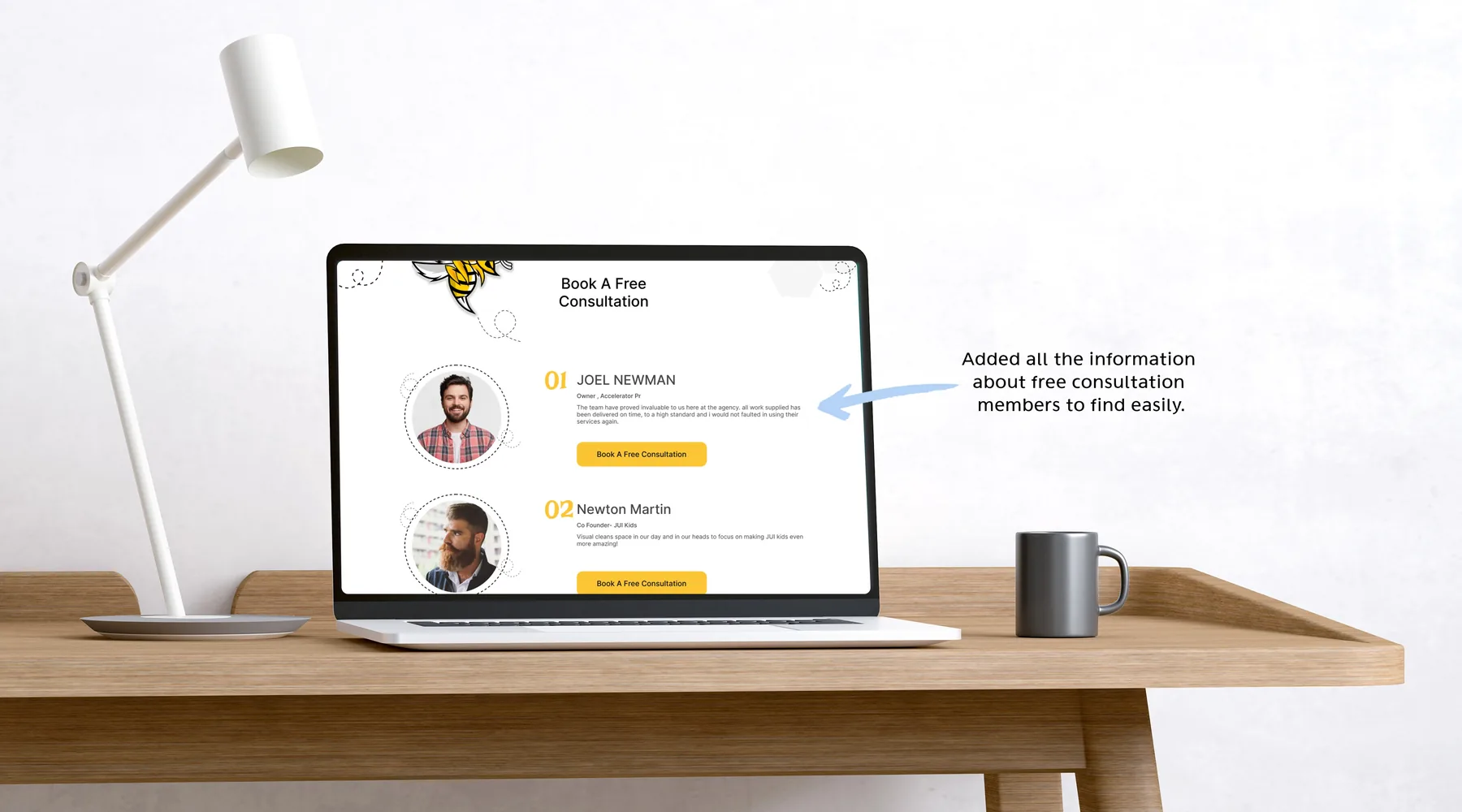 Final HoneyBee homepage mockup on laptop